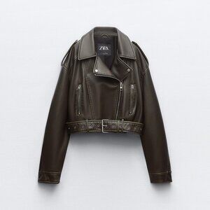 FAUX LEATHER CROP BIKER JACKET